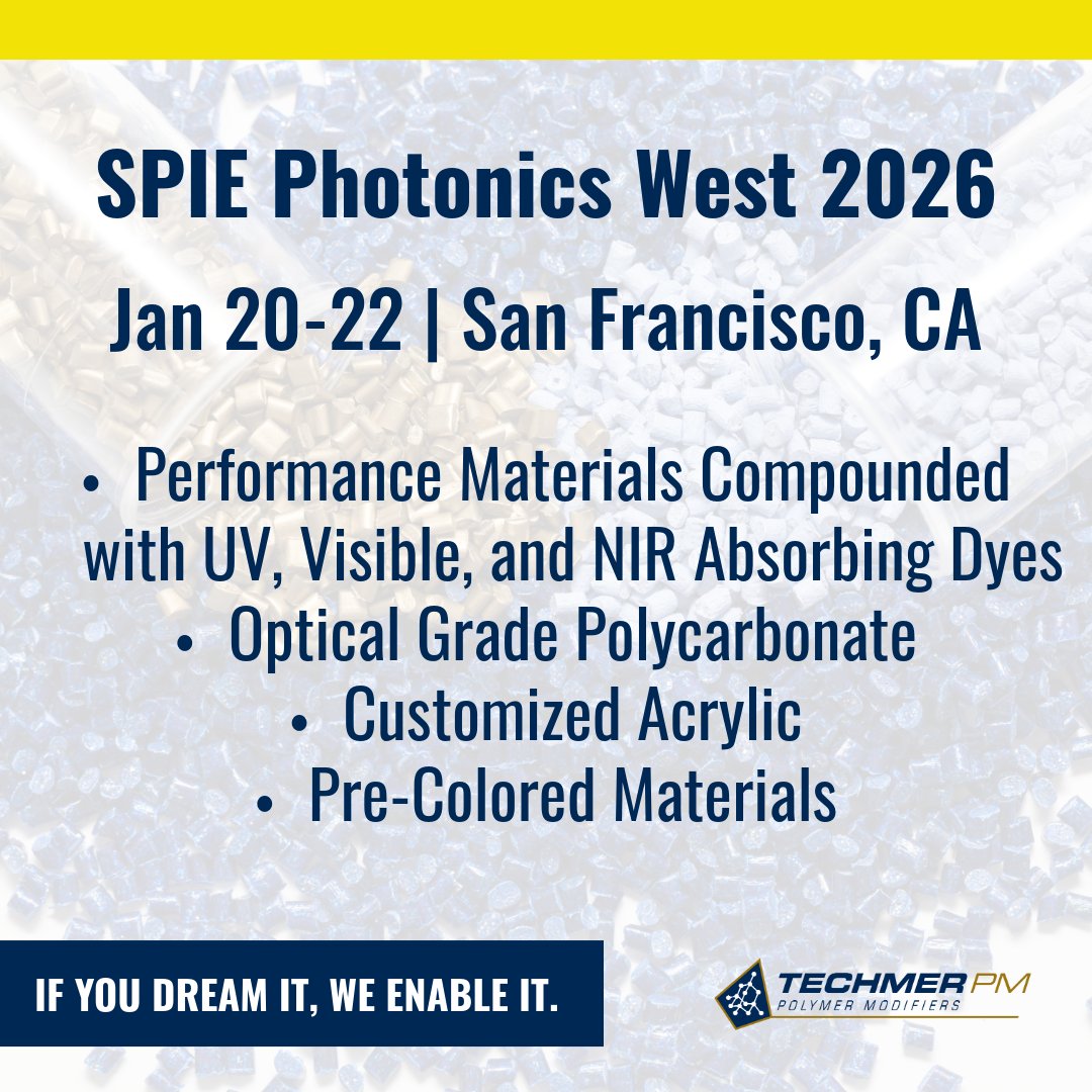 Techmer PM is headed to #PhotonicsWest!
Catch us at Booth 2235, Moscone Center, SF, Jan 20–22.
Explore innovations in optical materials, NIR/VLT formulas &amp; laser solutions.

Email globalmarketing@techmerpm.com to connect.
#TechmerPM #Optics