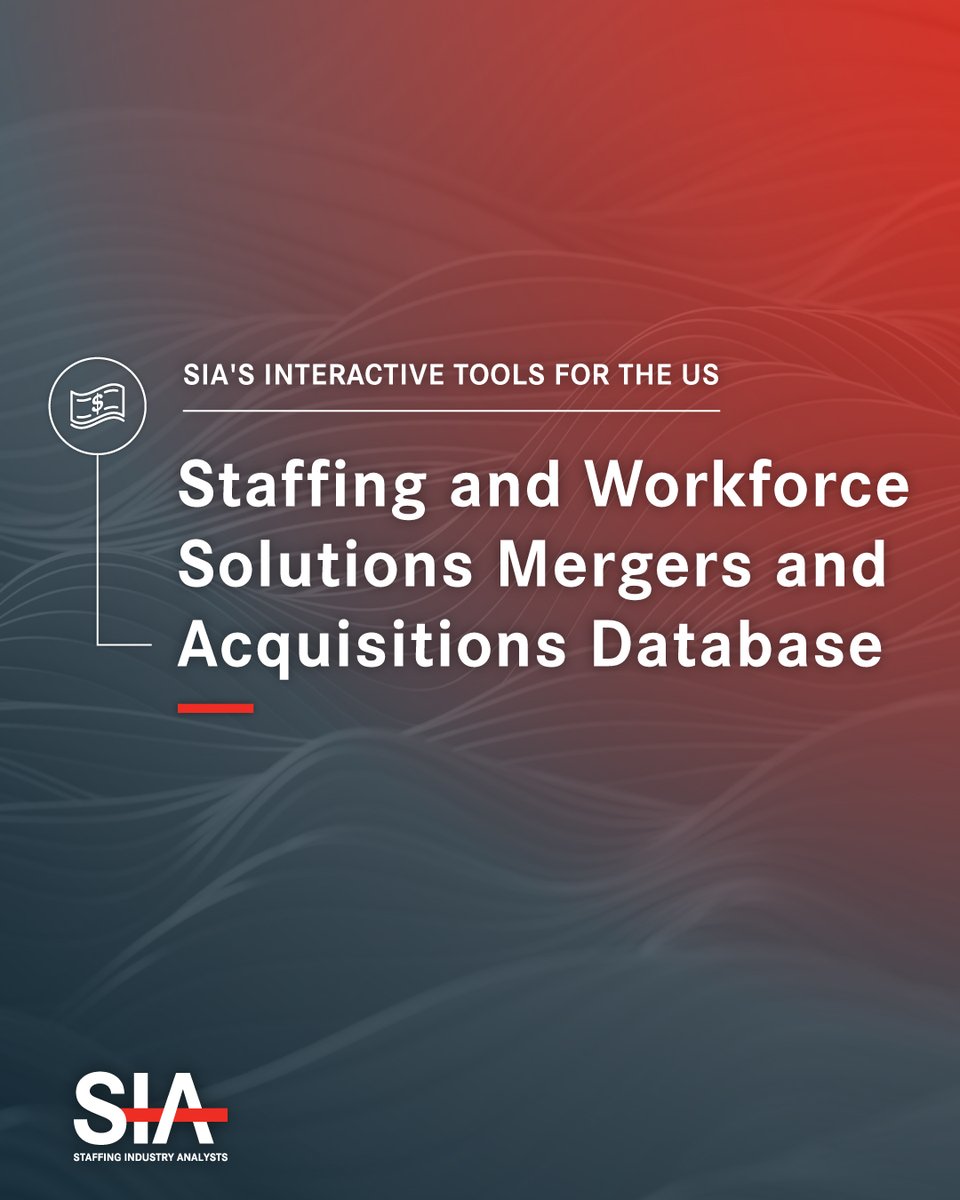 SIAnalysts's tweet image. SIA unveiled enhanced interactive intelligence tools in the US, including the Staffing and Workforce Solutions Mergers and Acquisitions Database.

Explore this featured SIA resource:
staffingindustry.com/Research/Resea…

#Staffing #WorkforceSolutions #MarketIntelligence #Mergers #Acquisitions