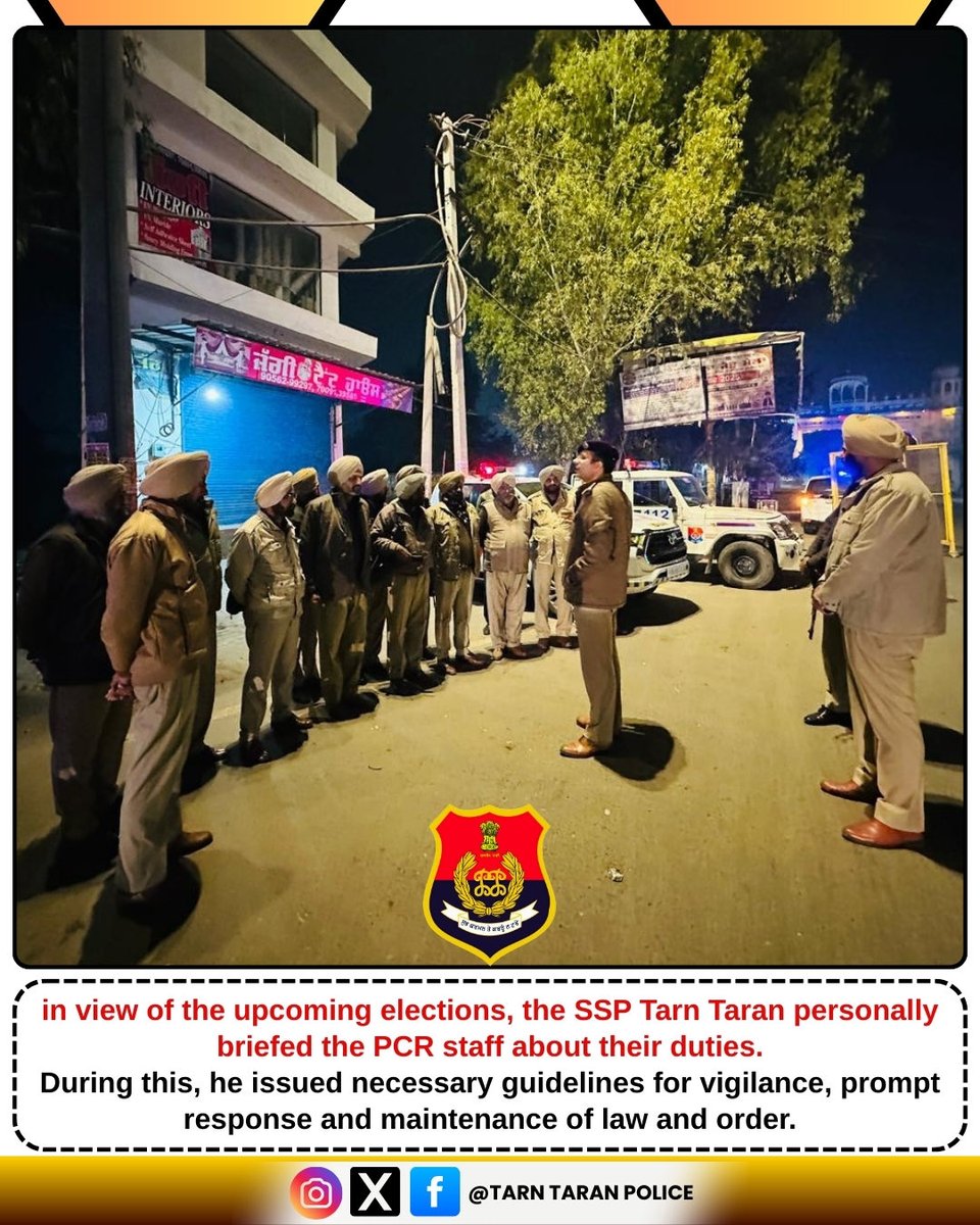 TarnTaranPolice's tweet image. in view of the upcoming elections, the SSP Tarn Taran personally briefed the PCR staff about their duties.
During this, he issued necessary guidelines for vigilance, prompt response and maintenance of law and order.
#PCR #TarnTaranPolice #SurendraLambaIPS