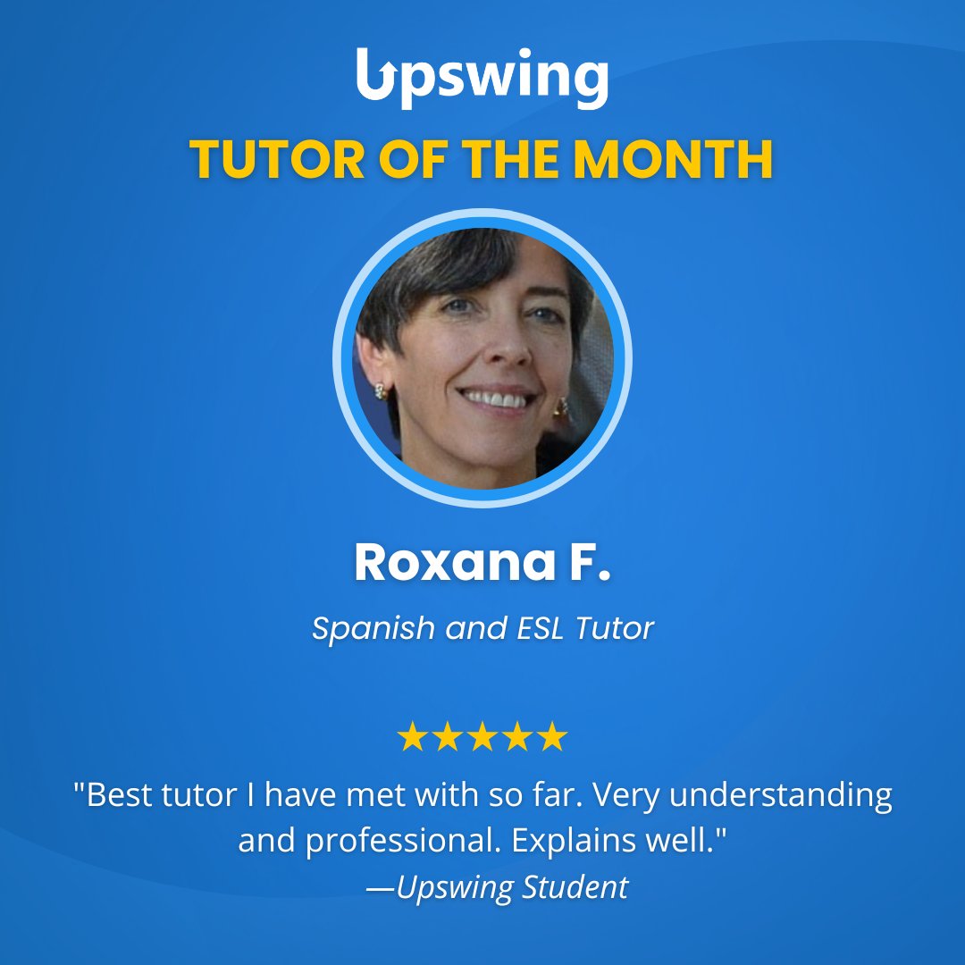 🎉Congrats to Roxana F., Upswing’s December Tutor of the Month! Roxana has tutored since 2021, helping students make sense of Spanish. Growing up bilingual, they know what trips learners up and offer the practice students say they rarely get. 💙 #Upswing #HigherEd