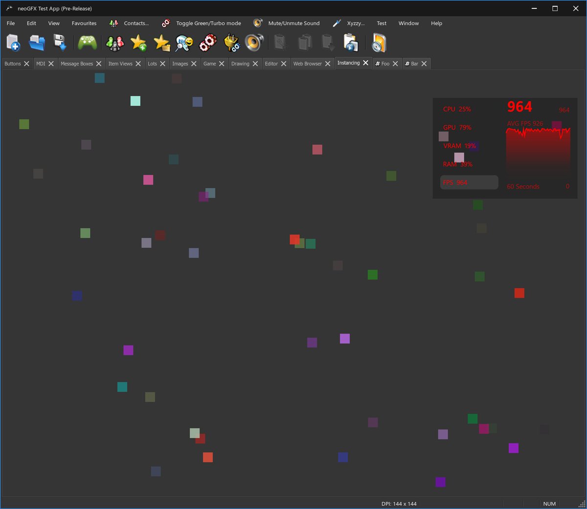 i42Software's tweet image. neoGFX: sustained 926 FPS, peak 964 FPS. #cpp #gamedev #coding