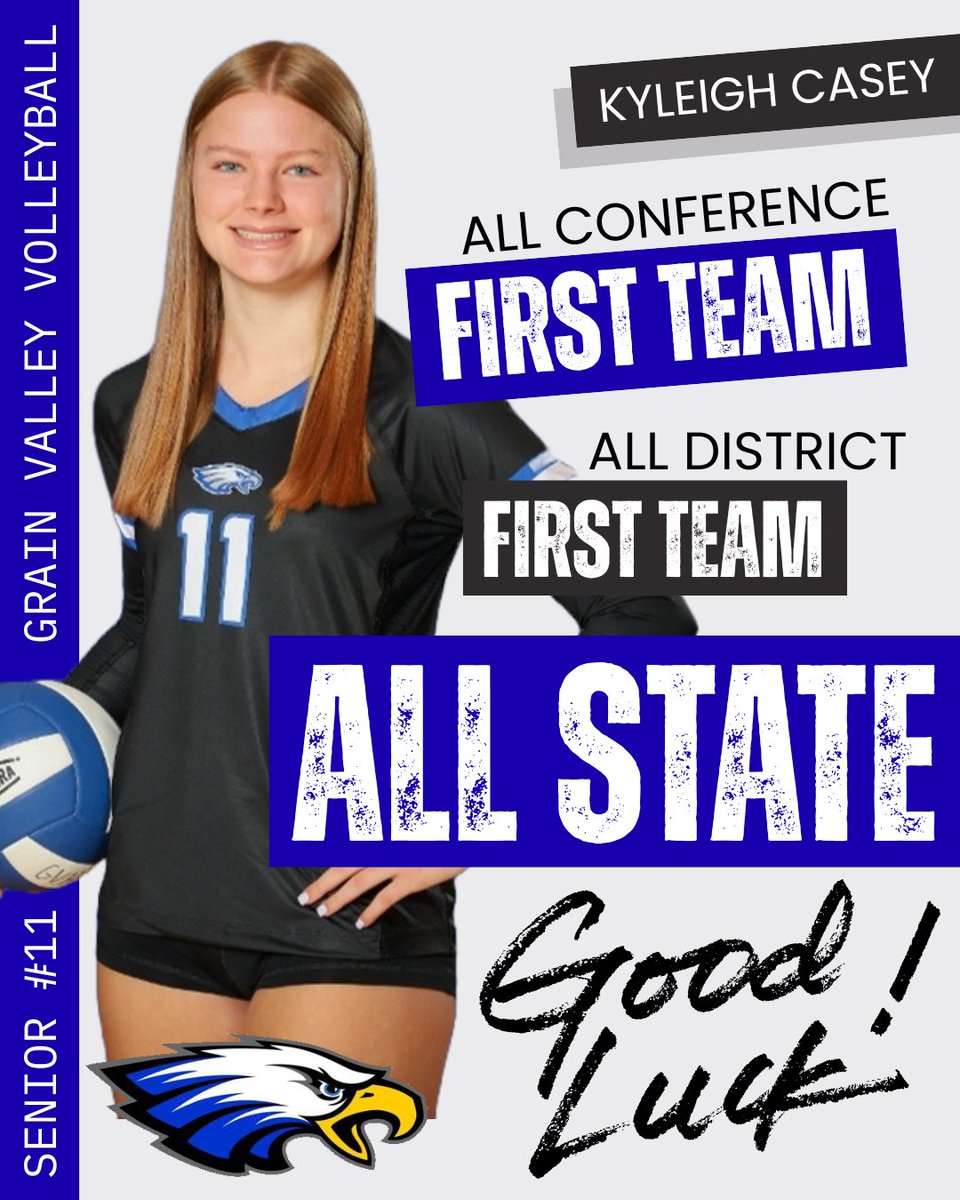 💥🏐 GOOD LUCK to Kyleigh Casey at All State tomorrow! She’ll be showcasing her skills at Lafayette HS in Wildwood, MO, and representing Grain Valley Volleyball like a TRUE Eagle. 💙🦅

Go shine, dominate, and drop jaws, Kyleigh! We’re cheering you on! 🔥
#AllState