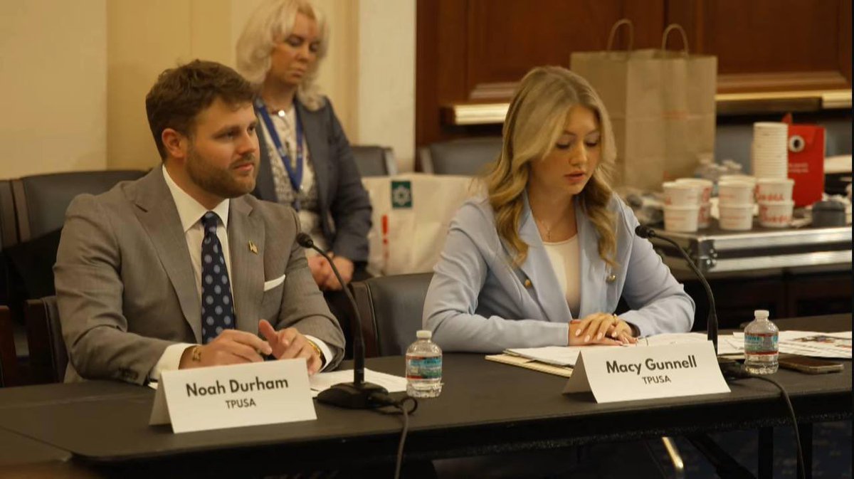 JUST IN‼️

TPUSA’s Gulf Manager <a href="/DurhamNoah/">Noah Durham</a> and our Saint Mary’s chapter president <a href="/MacyGunnell/">Macy Gunnell</a> joined a congressional roundtable today to stand up for free speech and its vital role in higher education 📣🇺🇸

This is the way to continue Charlie’s legacy!! 👏

<a href="/TPUSA/">Turning Point USA</a>
