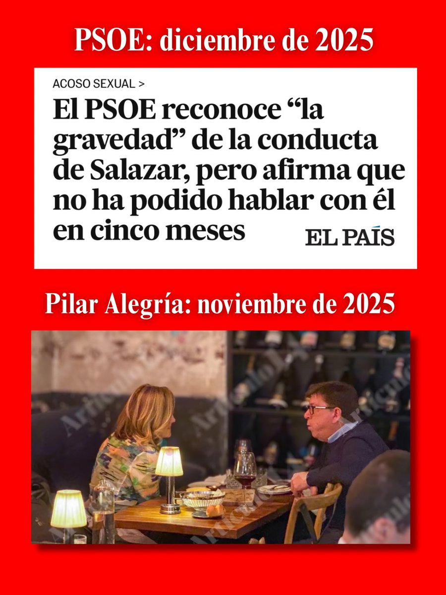 La mentira tiene las patas muy cortas.

Y Pilar Alegría sigue sin contestar a la pregunta: ¿de qué habló con Salazar en esa comida?