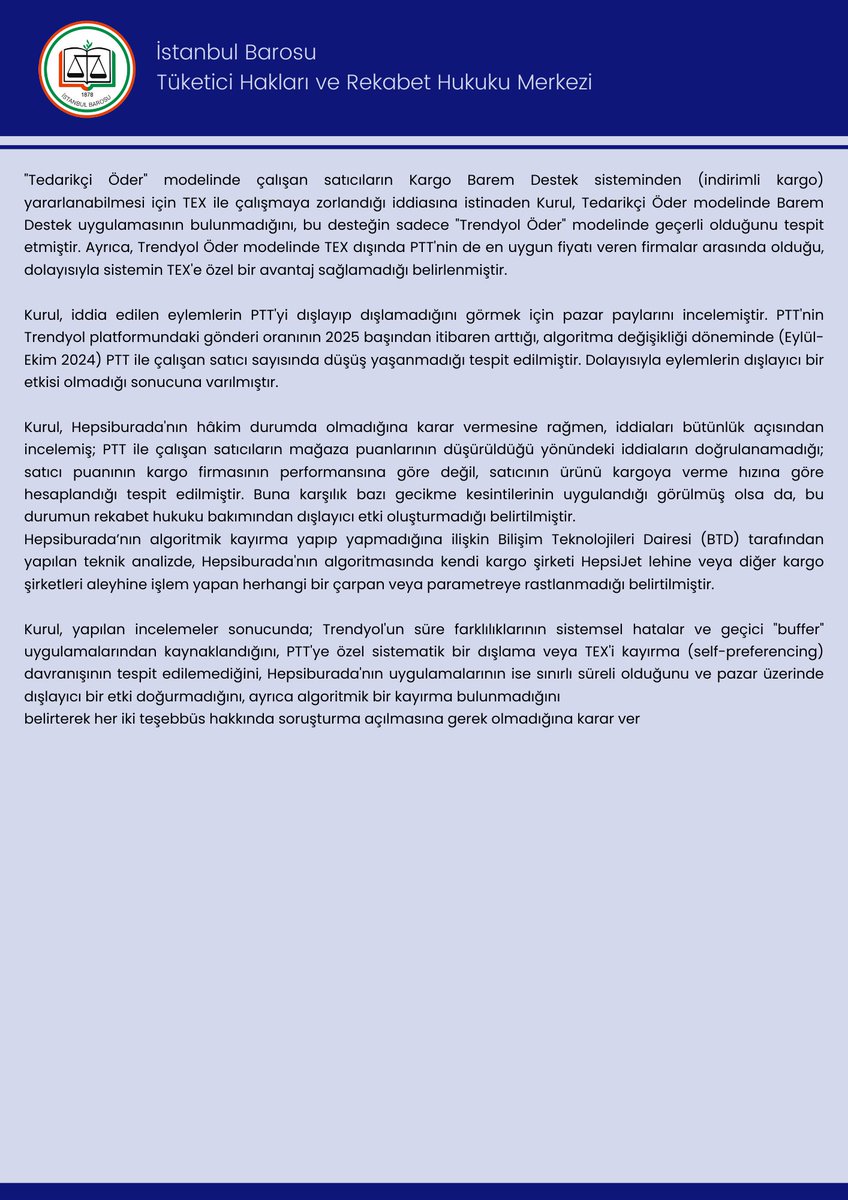 Tüketici Hakları ve Rekabet Hukuku Merkezi tweet media