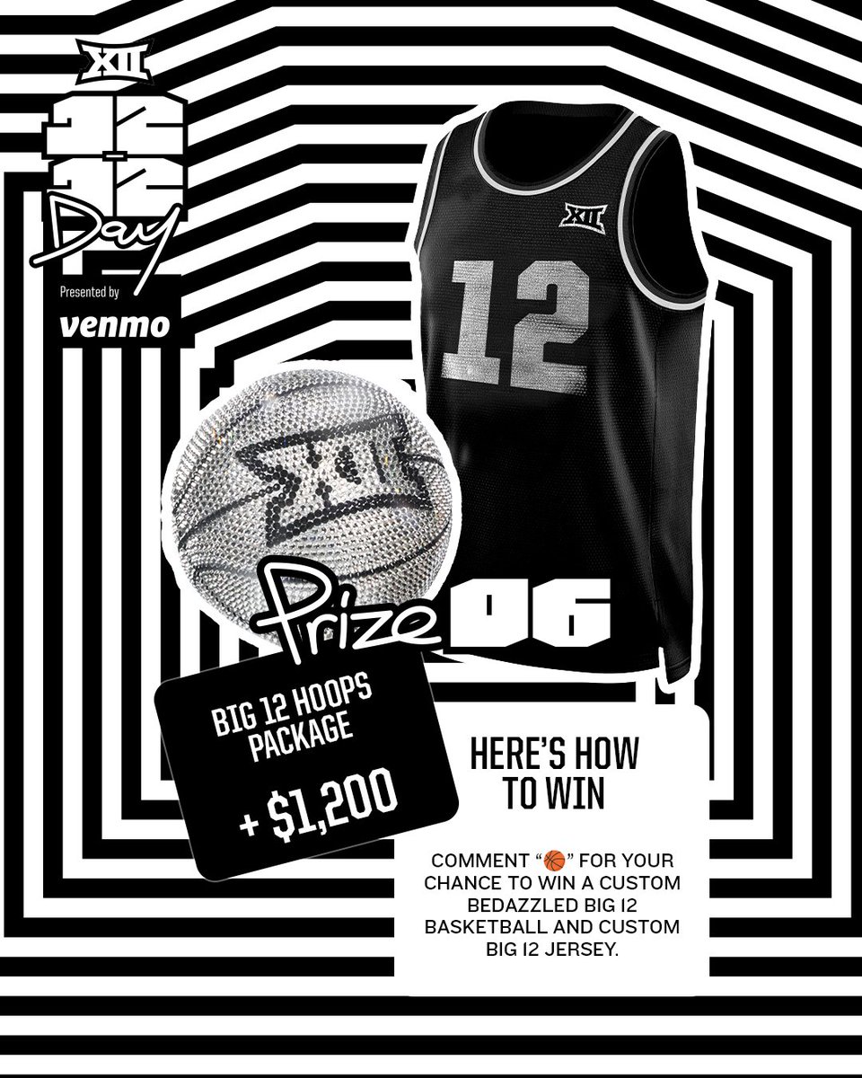 Big12Conference's tweet image. Basketball fans... PRIZE SIX is a certified slam dunk!

Here's what's in store:
1️⃣ Bedazzled Big 12 basketball
2️⃣ Custom Big 12 basketball jersey
3️⃣ $1,200 💸

You only have TODAY to enter for your chance to be randomly selected, so get to Instagram!

12.12 Day Presented By…