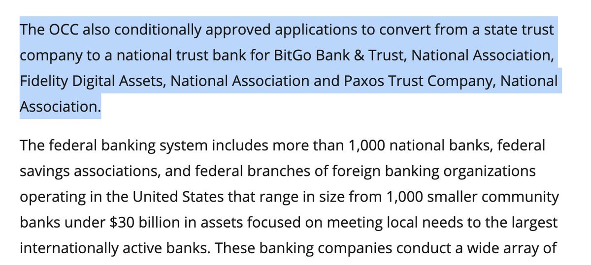 BitcoinMagazine's tweet image. JUST IN: 🇺🇸 US regulator OCC approves Bitcoin infrastructure company BitGo and Fidelity Digital Assets to become national trust banks 👀

Huge!