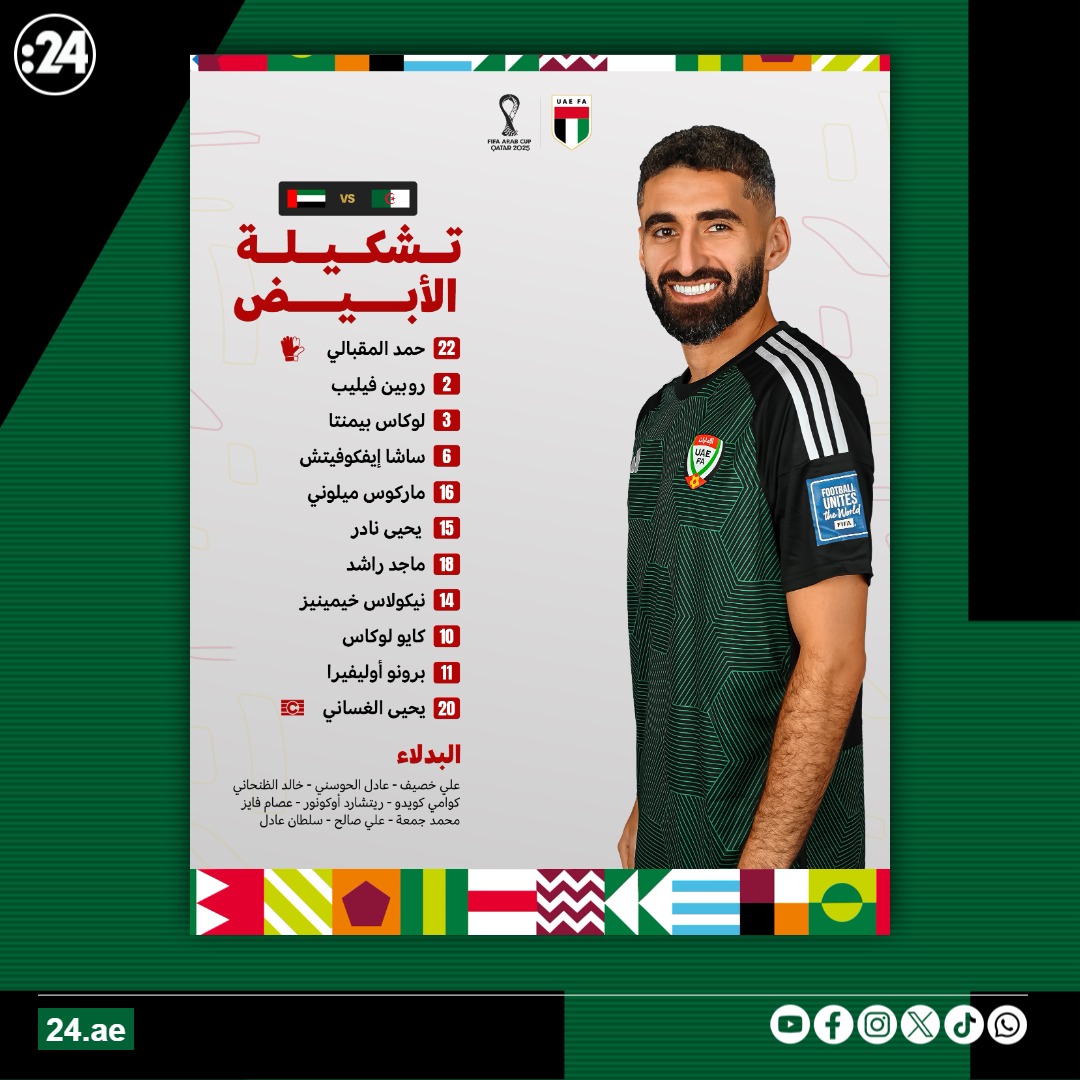 تشكيل "الأبيض" لمواجهة الجزائر في ربع نهائي #كأس_العرب 