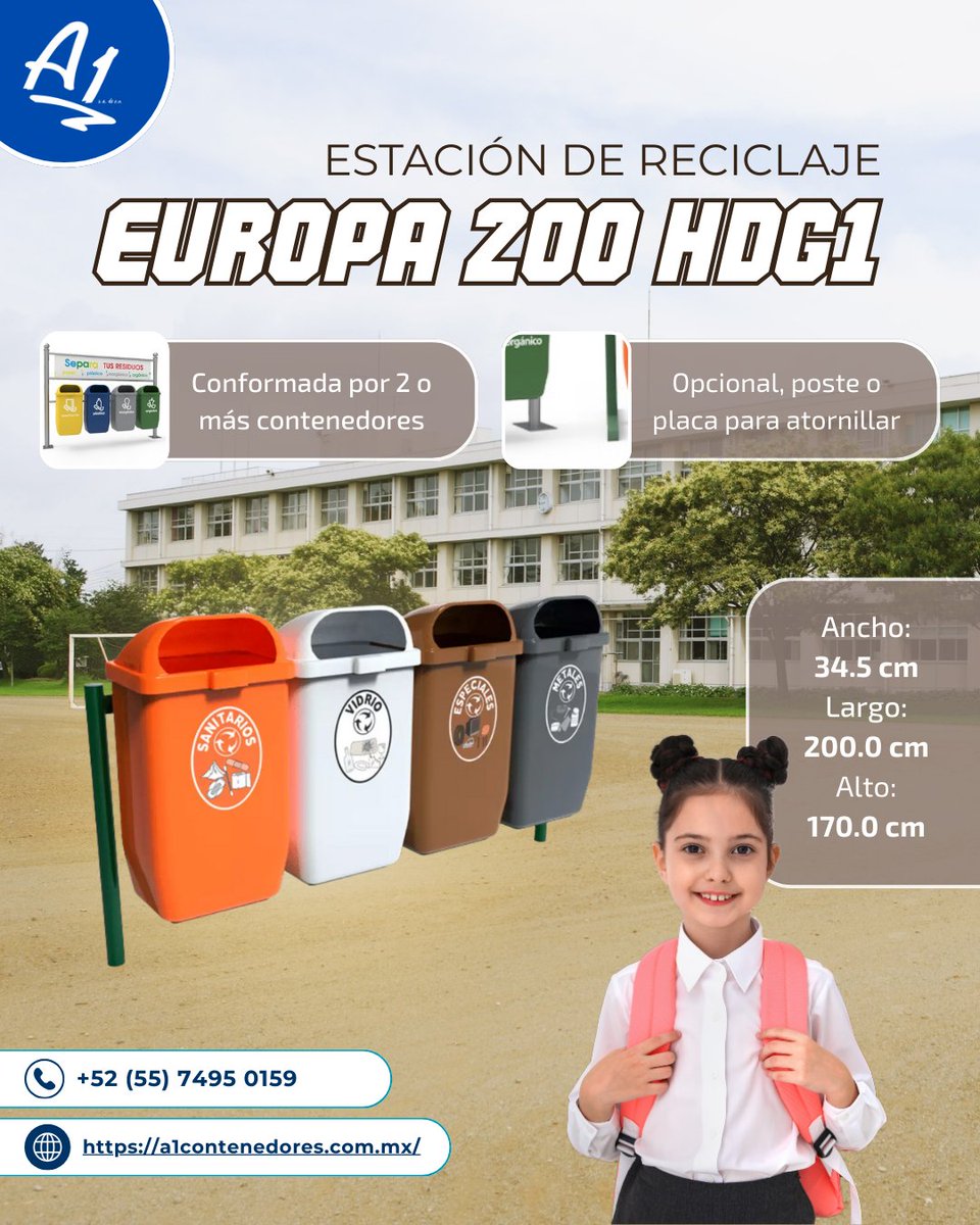 Con la estación de reciclaje europa 200 HDG1 🚮, enseñamos la importancia de separar y colocar los #residuos en su #contenedor a las nuevas generaciones 👨‍🦱.

☎️ Contáctanos al (56) 4770 2022
📲 WhatsApp 55 7495 0159
💻 Visítanos en f.mtr.cool/xniuxspnqm