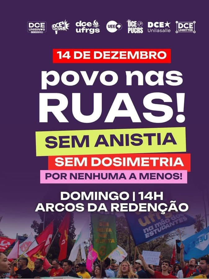 camarotedacpi's tweet photo. 🚩 ÀS RUAS

Porto Alegre marca manifestação para às 14h deste domingo nos Arcos da Redenção, contra a anistia, a dosimetria e o Congresso inimigo do povo. https://t.co/E5PYHIA6Bl