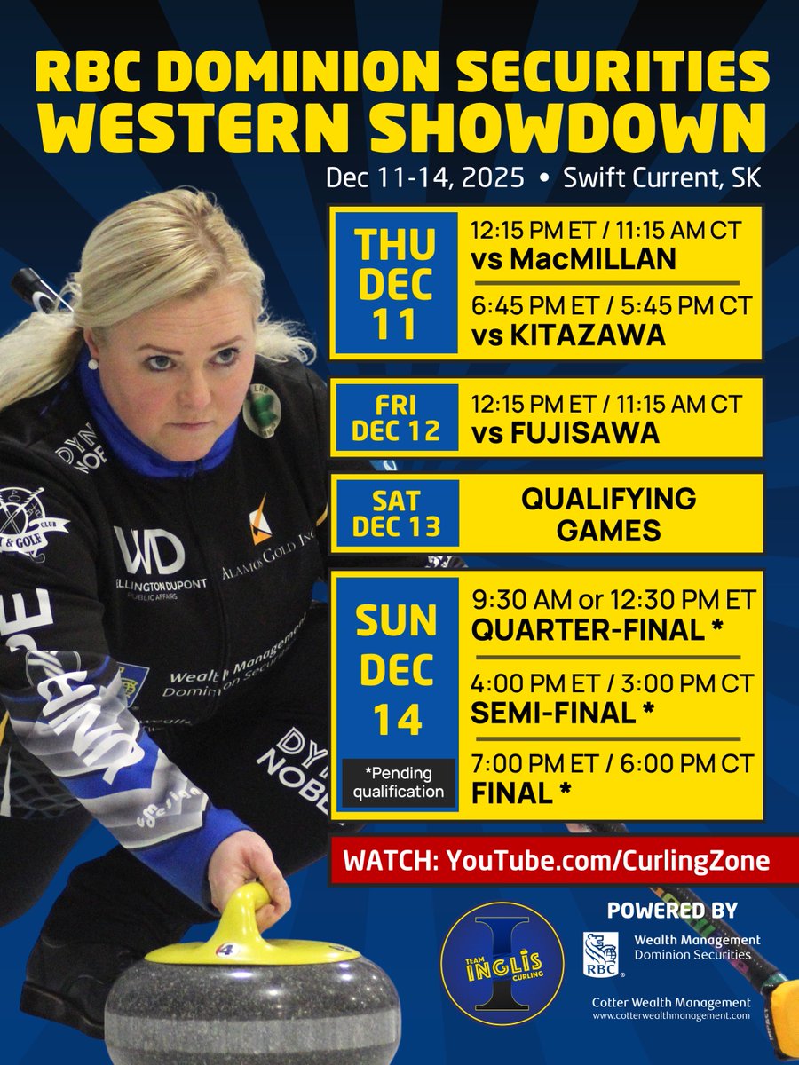 TeamInglis's tweet photo. We are making the trek over to Swift Current this week for the RBC Dominion Securities Western Showdown! 🌾✈️
🖥️Streaming: https://t.co/Uoco0rjWyt
📱Scores: https://t.co/vEUZ812OEq
#TeamInglis 🥌 https://t.co/NhIc0kCdzG