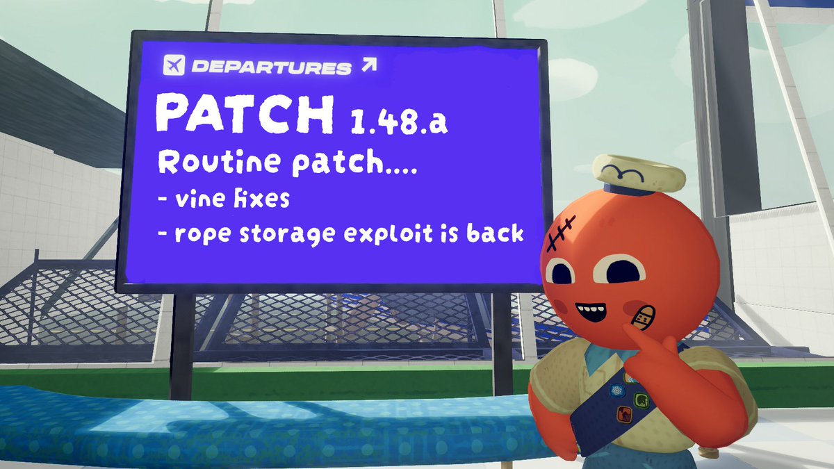 haha hey NEW VERY NORMAL PATCH

vines and chains are better now, the rope expolit is back

.......................and we also added The Statue to the shore OKAY BYE