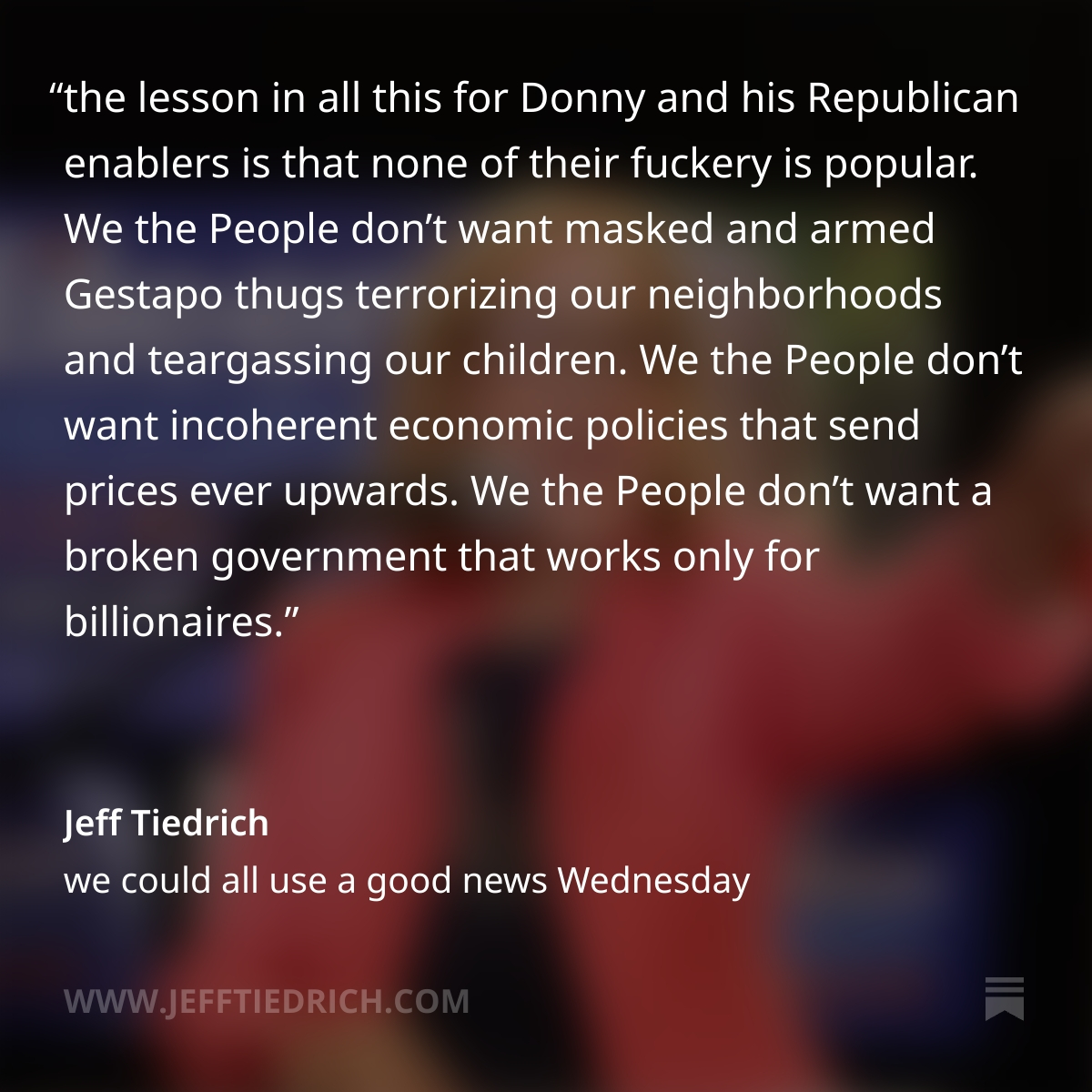 itsJeffTiedrich's tweet photo. THERE'S A REASON WHY REPUBLICANS KEEP LOSING IN ELECTION AFTER ELECTION: IT'S BECAUSE THEIR POLICIES FUCKING SUCK. THANK YOU FOR YOUR ATTENTION TO MY TREMENDOUS POST IN WHICH I DELVE INTO YESTERDAY'S DEM VICTORIES. LINK IS HERE: https://t.co/CaynHrvTBp https://t.co/yQ6H35Z1J1