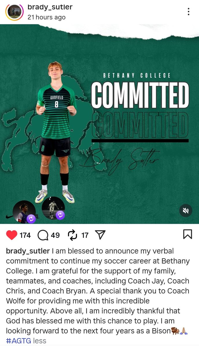 THEChrisKessell's tweet photo. Want to give a shout out to Brady Sutler for committing to Bethany College to continue his soccer career! 

I think coach Wolfe picked himself up a great player here! https://t.co/JKg6t4BokN