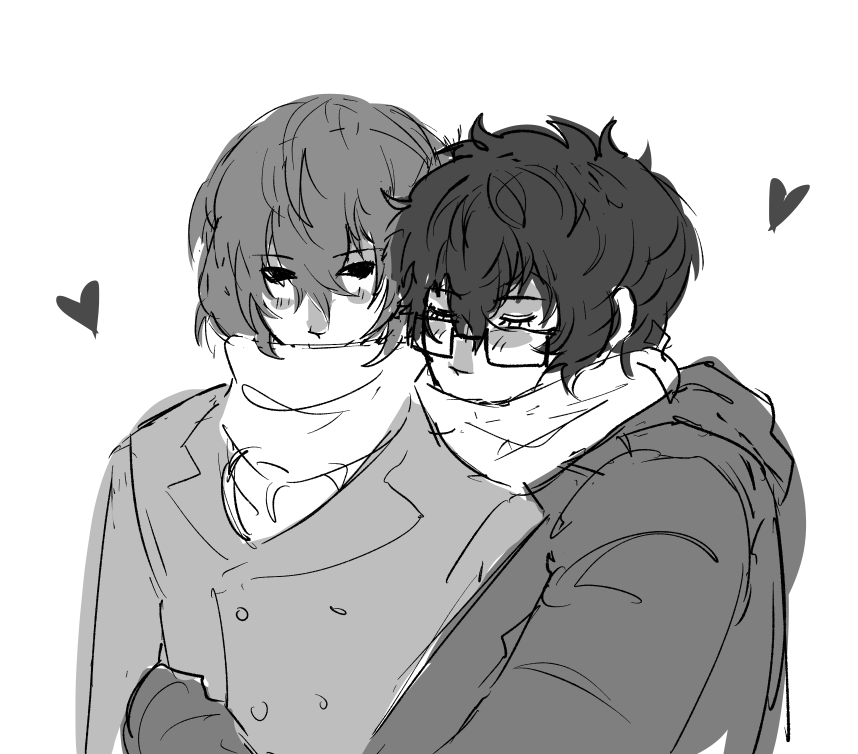 k_urisu7s's tweet photo. i dont have any original ideas just shuake hugging in winter #shuake #p5r https://t.co/RuilS3Ezo1
