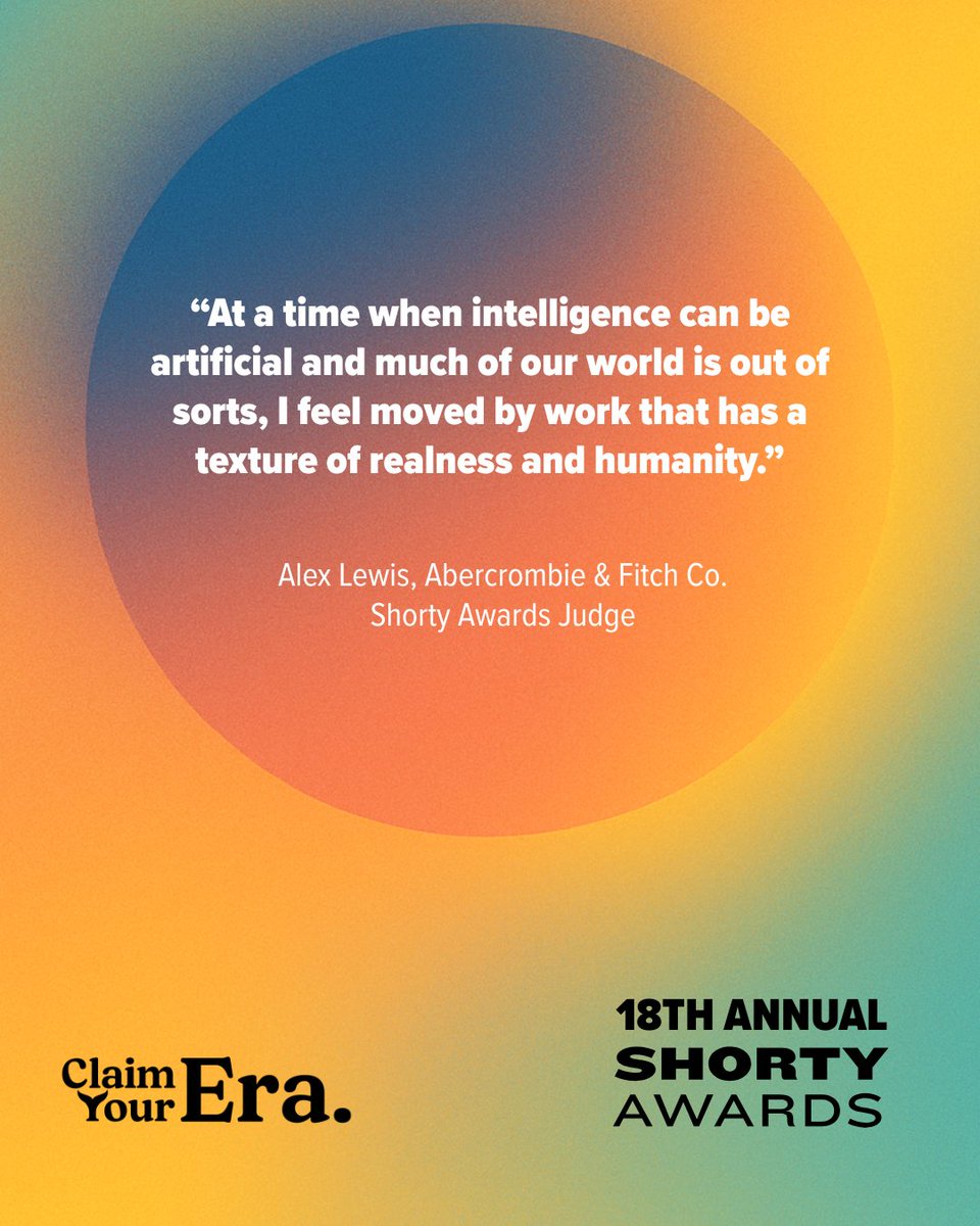 shortyawards's tweet image. Meet 18th #ShortyAwards Judge Alex Lewis of Abercrombie &amp;amp; Fitch Co., bringing his perspective to this year’s panel.

This season’s theme "Claim Your Era" is a call to action. Our judges are looking for work that sets the tone for the era you want be known for. Take a look at…