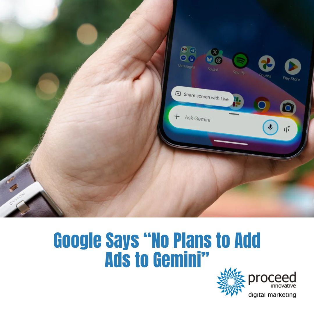 proceed09's tweet photo. Google denies rumors that ads are coming to Gemini AI. No plans “for now,” but the ad industry is already watching AI assistants as the next big opportunity.

Learn more with Proceed Innovative.
https://t.co/A7wkN8Ll9y

#geminiads #GoogleAds #proceedinnovative https://t.co/OXpCh0vcGO