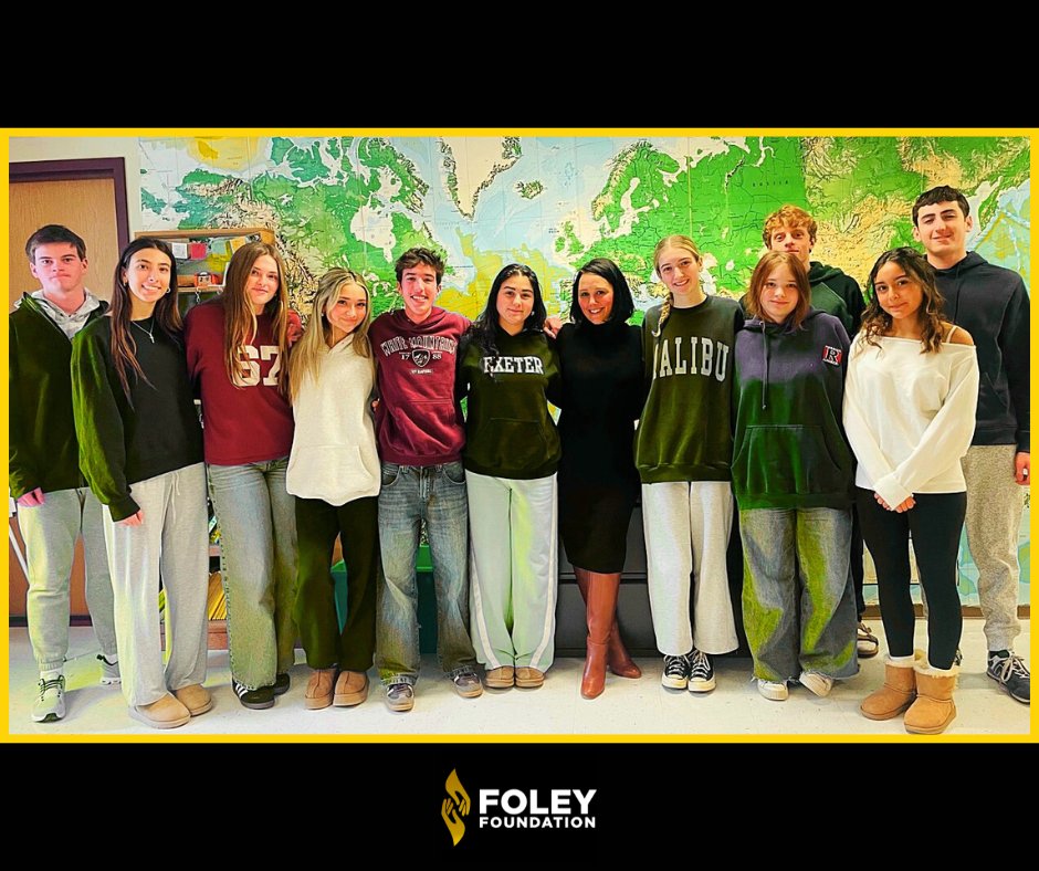 JamesFoleyFund's tweet photo. Today, Amy Coyne, Director of Corporate and Community Relations at the #FoleyFoundation, visited Portsmouth High School’s Service-Learning class for junior and senior students. This course enables participants to earn academic credits by linking classroom knowledge to tangible community needs, fostering essential skills such as problem-solving and citizenship. Students collaborate with local non-profit organizations, including the Foley Foundation, volunteering for one hour, three to four days per week.

Special thanks to Service-Learning class teacher Helaine Wemple and current Foley Foundation student volunteer Carter Hancock for allowing the Foley Foundation to share Jim’s Legacy!