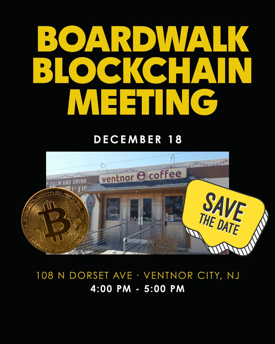 sparkable's tweet image. Join the Boardwalk Blockchain Builders today, December 18th at 4 p.m. at Ventnor Coffee! Grab a drink and connect with members as we dive into the latest in Web3 and cryptocurrency. All are welcome!