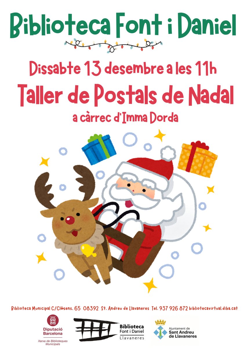 bstandreulla's tweet photo. Ara ve Nadal...😍Un any més gaudirem del ja tradicional Taller de postals de Nadal, a càrrec d'Imma Dorda!

Dissabte 13/12, a les 11h, veniu a crear postals de Nadal originals, úniques i especials!
#BiblioFontiDaniel #BibliosMaresme #BibliotequesXBM  #NadalaLlavaneres2526 https://t.co/jUpzFyn1pc