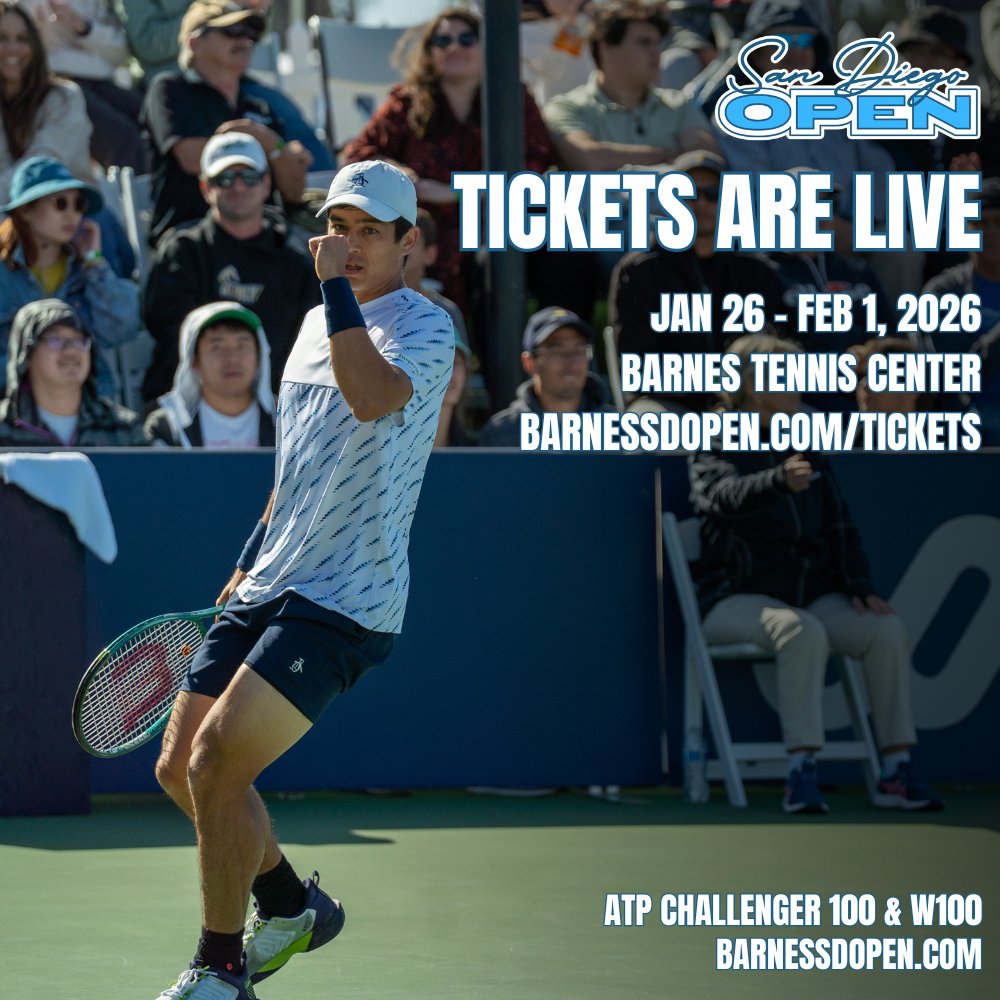 🎟️ Tickets for the 2026 San Diego Open are officially LIVE!

Join us at Barnes Tennis Center for a full week of world-class men’s and women’s professional tennis, featuring a Men’s ATP Challenger 100 and an ITF Women’s World Tour 100.

Barnessdopen.com/tickets