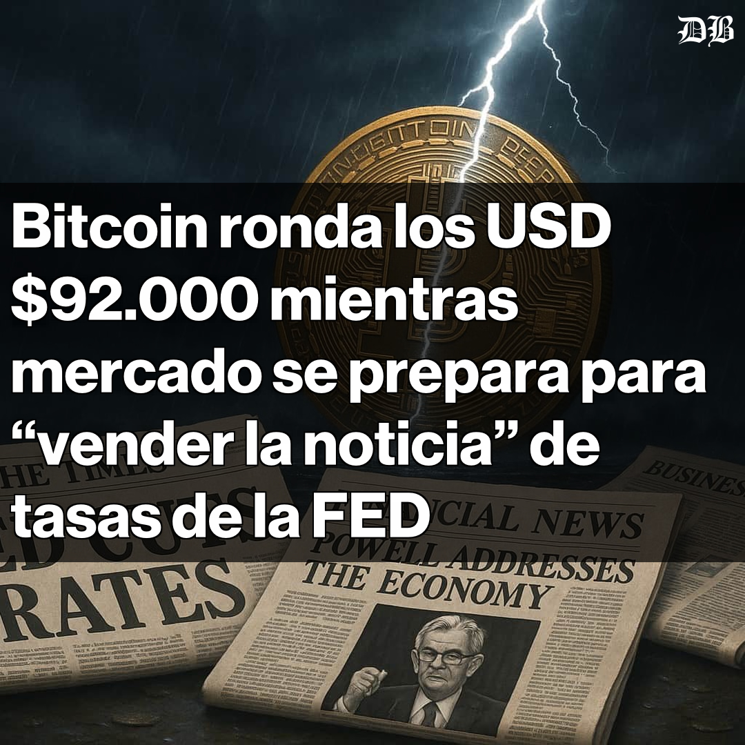 🚨 Bitcoin se sitúa en USD $92.000 mientras se aproxima el anuncio de la  FED El mercado anticipa un recorte en las tasas de interés, algo que  históricamente ha llevado a caídas