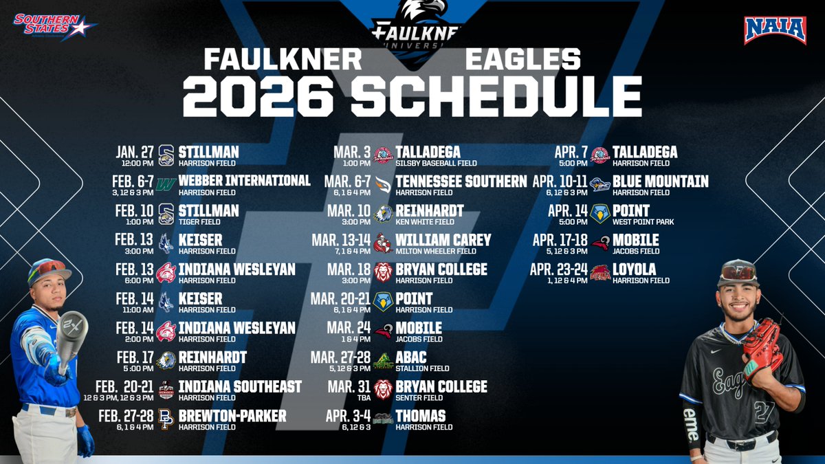 Get ready, Eagle Nation. The 2026 Faulkner Baseball schedule just landed!