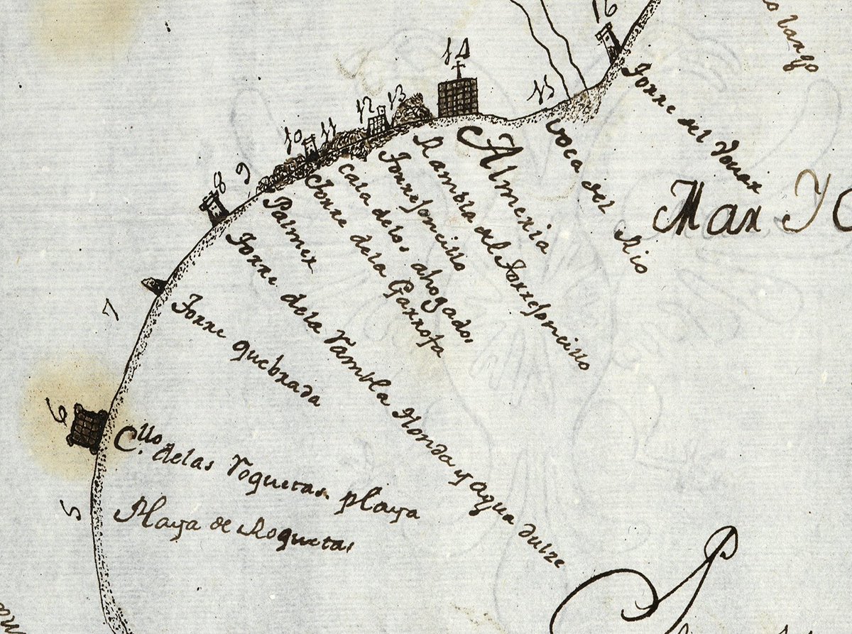 VilladeEnix's tweet photo. En el antiguo litoral de Enix, a los pies del Cañarete, afloraba un manantial de agua dulce. Esta surgencia era tan conocida que dio nombre al paraje: Aguadulce. 

Su referencia más antigua la encontramos en el plano de 1743 de la Marina de Almería. https://t.co/L8w5Dkgmbk