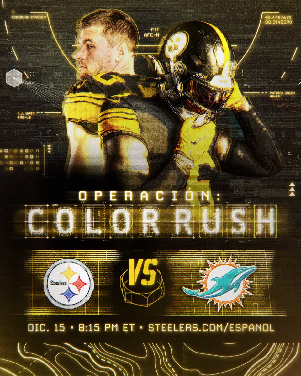 LosSteelers's tweet image. Operación MNF ✖️ Color Rush activada ⬛️🟨

📻: @heraldoradio_ en 🇲🇽
📲: Descarga la aplicación gratis ‘Steelers’ en 🇲🇽
💻: steelers.com/espanol en todo el 🌎
📺: ESPN/Disney+ I NFL Game Pass