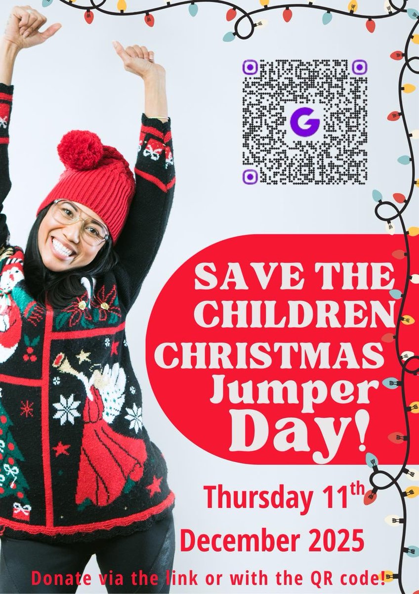 Join us on Thursday 11th December by wearing your Christmas Jumper to help raise money for Save the Children. You can donate via the link or by using the QR code😊

justgiving.com/page/chandlers…
