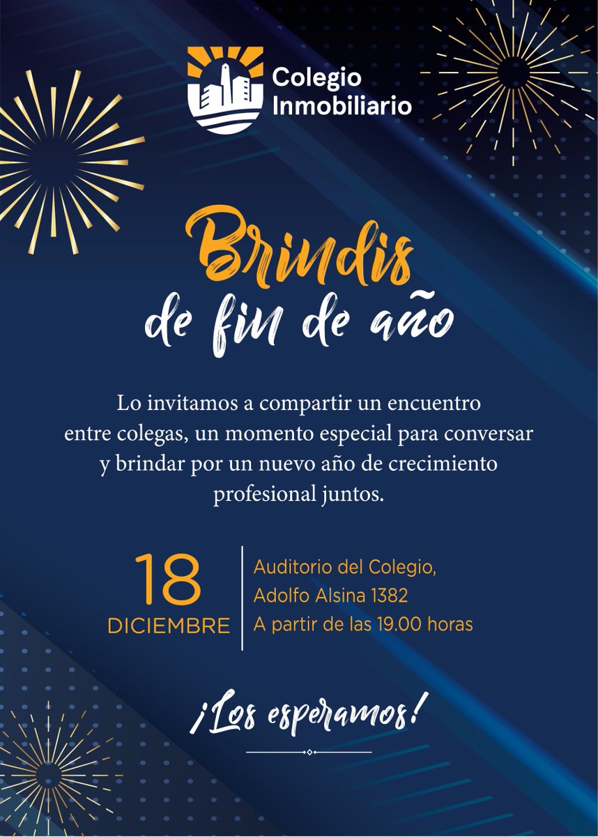 🥂 BRINDIS DE FIN DE AÑO EN EL COLEGIO INMOBILIARIO 🥂

📲 Para inscribirte ingresá aquí: eventbrite.com.ar/e/brindis-del-…