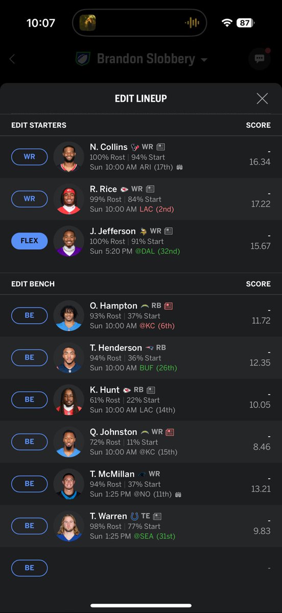 cb___08's tweet photo. @FieldYates who should I start this week in flex? https://t.co/UyIHQmmKen
