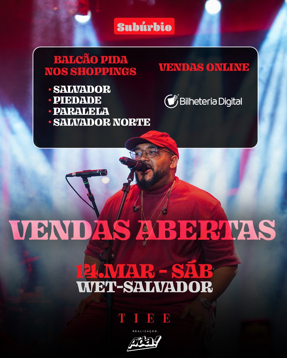 Meus amores, as vendas pro primeiro SUBÚRBIO em Salvador já está aberta!! Garanta seu ingresso bilheteriadigital.com/suburbio-14-de…