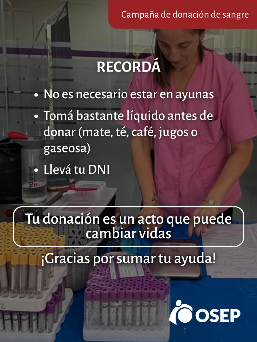 Donar sangre es un acto solidario que puede salvar vidas ❤️

Sumate a esta cadena de vida en nuestros hospitales El Carmen o Fleming 💪🩸🏥

#DonaciónVoluntaria #DonáSangre #SalvaVidas #hemoterapia #HospitalFleming #HospitalElCarmen