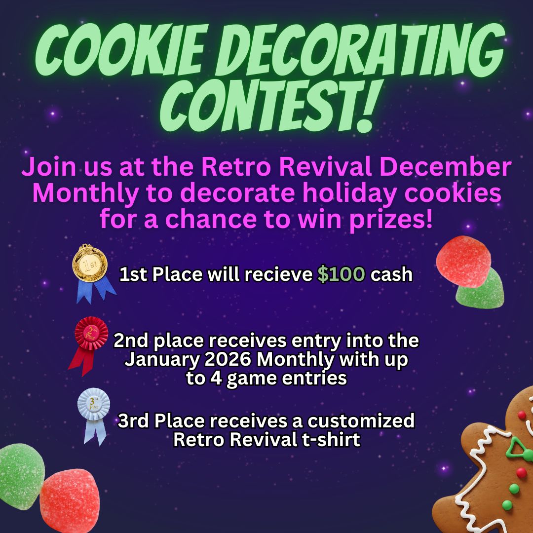 RetroRevivalFGC's tweet image. Don’t forget our December Monthly is happening this Saturday!
Decorate a gingerbread cookie and compete for some sweet prizes. Plus plenty of games all day. 🍪