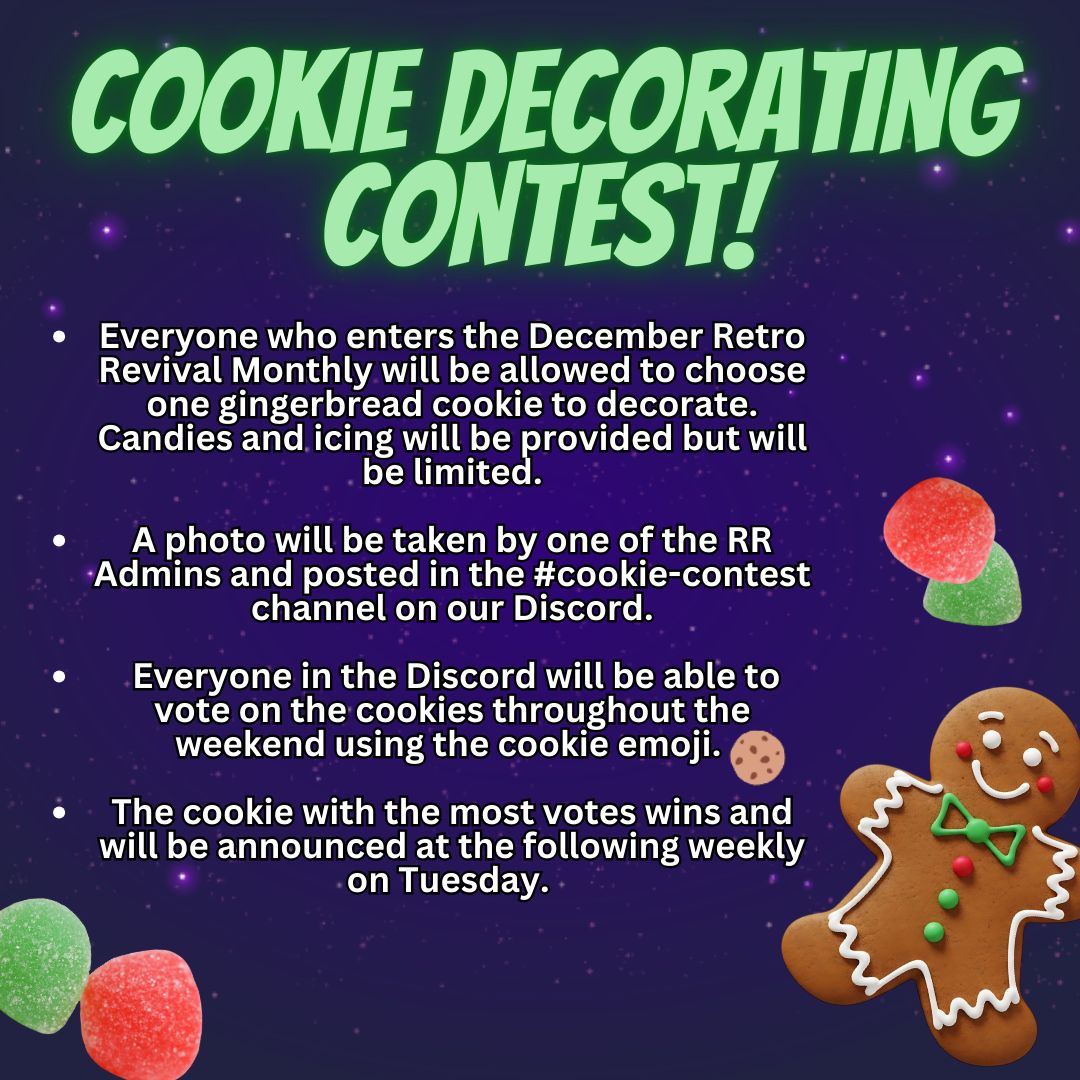 RetroRevivalFGC's tweet image. Don’t forget our December Monthly is happening this Saturday!
Decorate a gingerbread cookie and compete for some sweet prizes. Plus plenty of games all day. 🍪