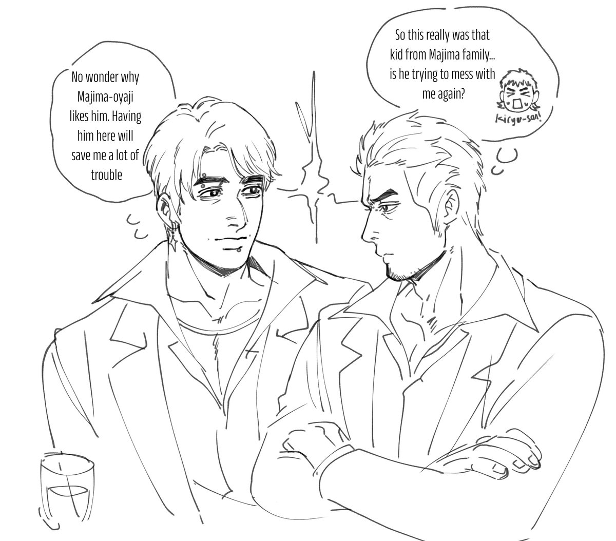 purpbutfreaky's tweet photo. Kousei and Kiryu's first real conversation was him insisting Kiryu to work at Club Adam to solve the problem there lol.

He respect Kiryu, but at the same time he also envy his strength and how he's able to fight for his ideals. https://t.co/GYhHLjR76v