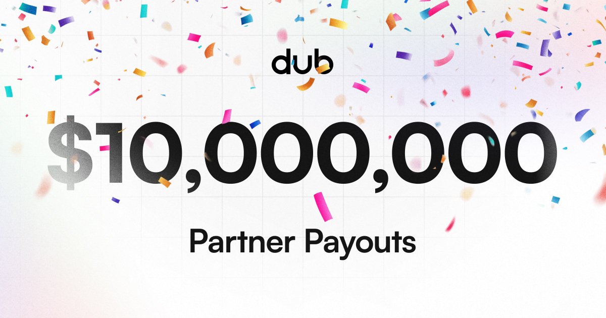 steventey's tweet photo. If you had told me when I first started @dubdotco that we would reach $10M in partner payouts in 6 months, I wouldn't have believed you.

Immensely grateful to our customers and partners for all the feedback, trust, and support.

Next stop: $50M payouts 😎 https://t.co/N8ywVmVcct