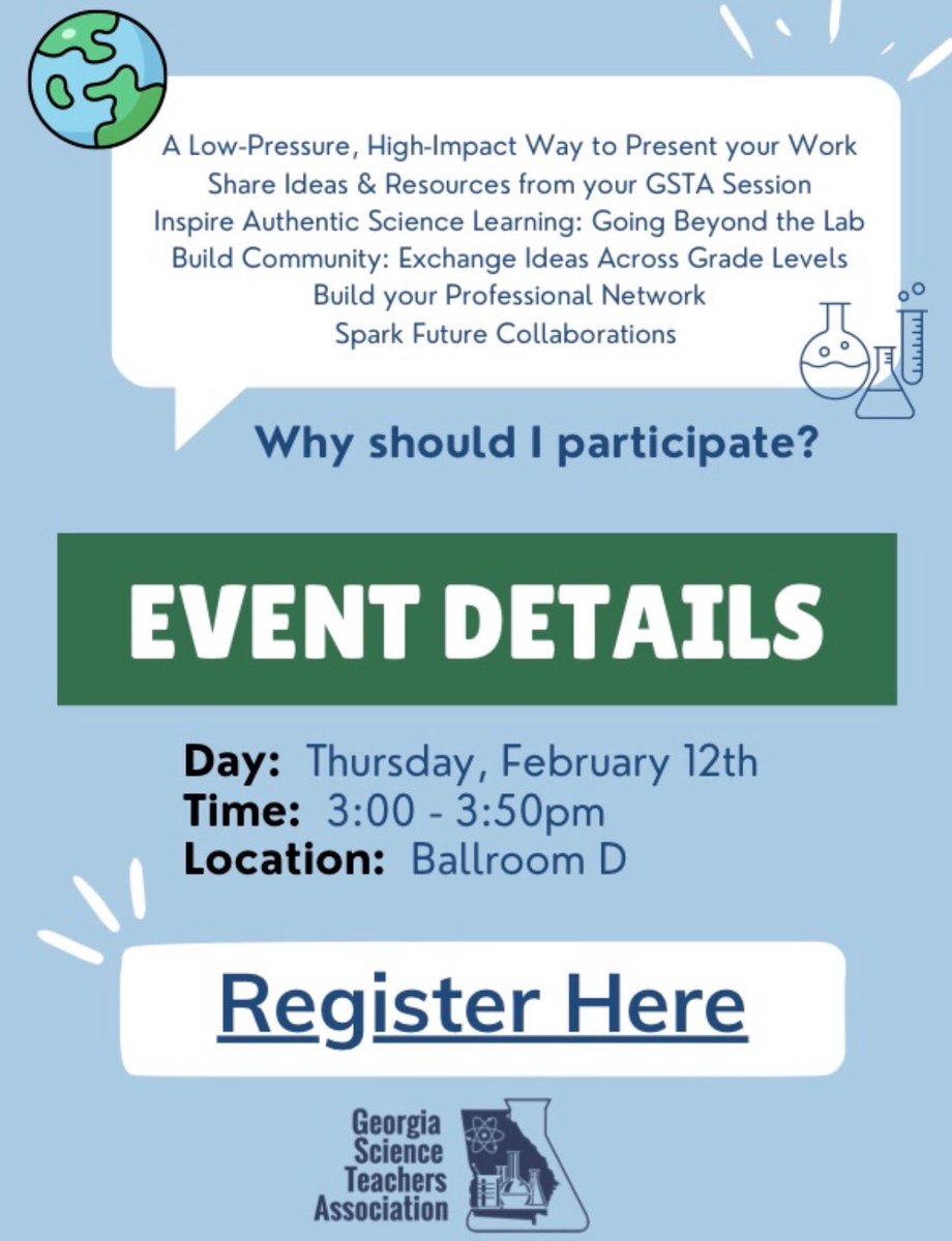 Want to participate in our GSTA Share-A-Thon?? You can only join us if you are registered for the 2026 conference!! This event is for all elementary, middle, and high school teachers!! Use the link to sign up to share your expertise!! docs.google.com/forms/d/e/1FAI…