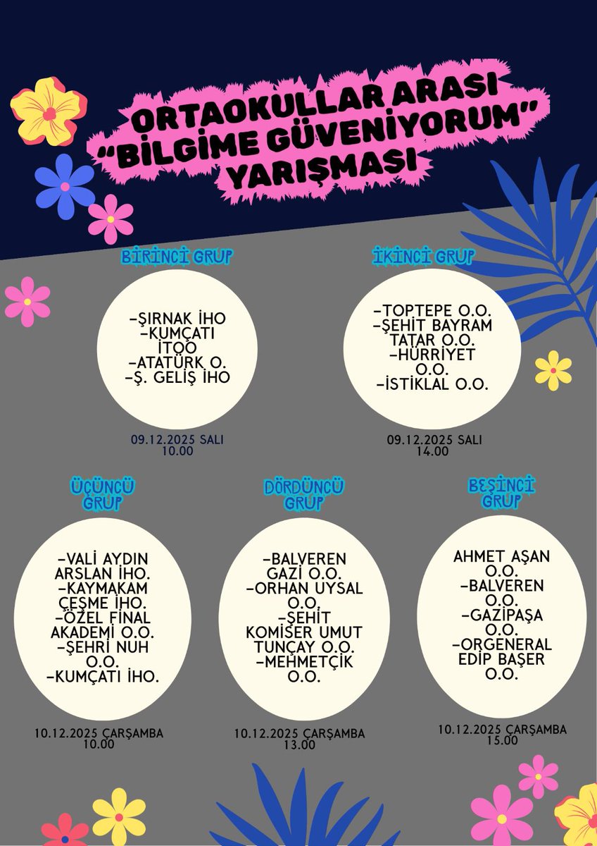 sbl_fatih's tweet photo. Okulumuzda düzenlenen Ortaokullar Arası Bilgi Yarışmasında grup birincisi olarak çıkan okullarımızı tebrik eder cuma günü yapılacak final yarışmasında başarılar dileriz.💐📚
@tcmeb @BirolEkici73 @sirnakmem73 @idrisnas33 @HsnYiit84184250 https://t.co/mzoADaaZDM