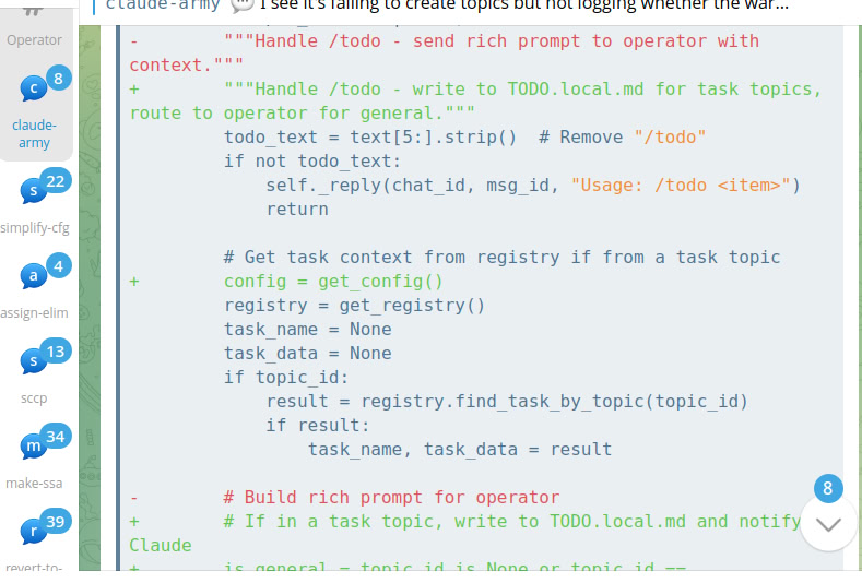 announcing claude army -- manage an army of claude code instances from telegram 😂 i have about ten of these in a group chat with me, the funniest thing is i got it to set the typing indicator while thinking, it feels like talking to a human over telegram 🤣🤣🤣

it's more than