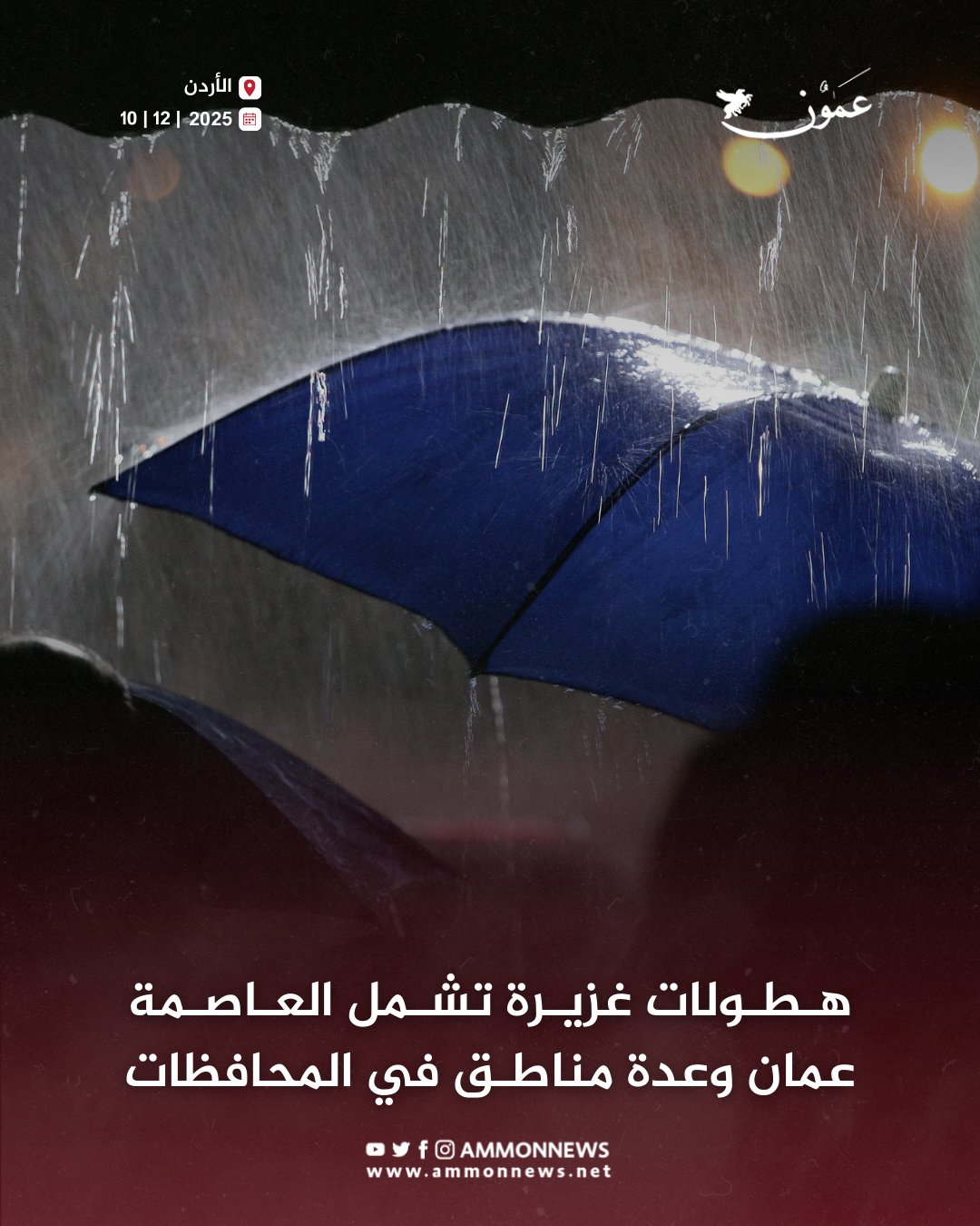 هطولات غزيرة تشمل العاصمة عمان وعدة مناطق في المحافظات #عمون 