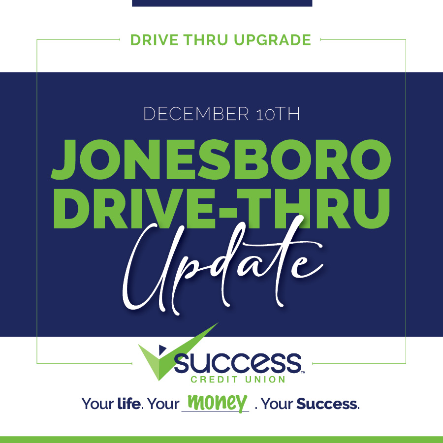 SuccessCU's tweet image. Good morning, Jonesboro! Just a reminder that our drive-thru lanes may open and close throughout the day while we install upgraded equipment to serve you better. #SuccessCreditUnion #ServiceAlert #Jonesboro
