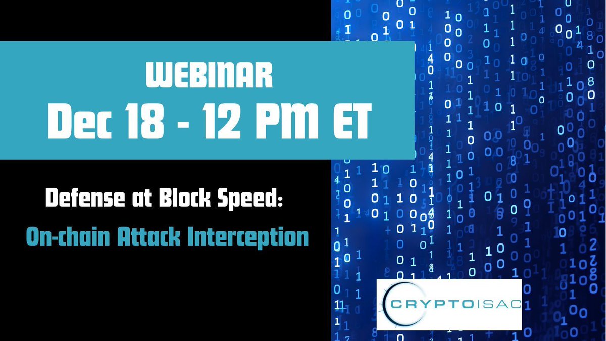 Crypto_ISAC's tweet photo. DeFi defense at block speed, not alert speed. ⚡️
Join @Bitfinding founders as they unpack the Balancer composable stable pool exploit and how on-chain interception stopped it in its tracks.
Brought to you by @Crypto_ISAC in collaboration with @Bitfinding.
📅 Dec 18 • 12–12:45 PM ET
 🔗 Register: https://t.co/qr5whVggPn