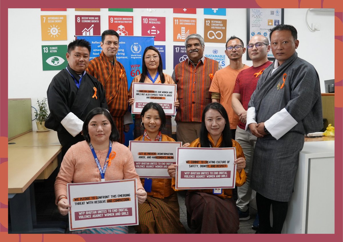 WFP_Bhutan's tweet image. As 16 Day Activism comes to close, we are reminded that digital violence Impacts communities, particularly women and girls in rural areas.
WFP Bhutan staff also commit to creating safe and inclusive digital spaces.
#UNITE #16Days #DigitalVAWG #SafeOnlineWithWFP