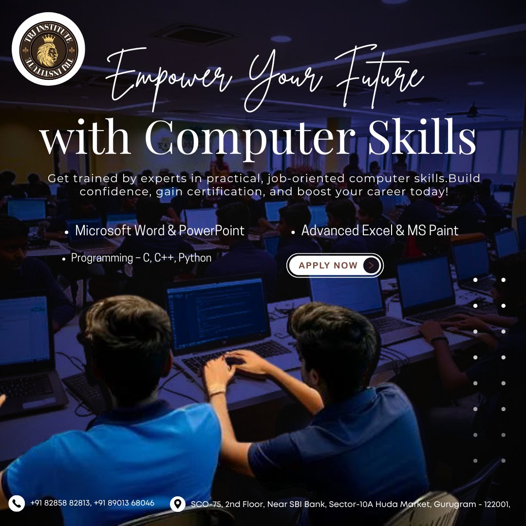 Tbj_Institute05's tweet image. #ComputerTraining #MSOffice #AdvancedExcel #MSWord #PowerPoint #MSPaint #Programming #CProgramming #CPlusPlus #PythonTraining #JobReadySkills #LearnCoding #ComputerCourses 
Phone: +91 82858 82813, +91 89013 68046
📍 SCO-75, 2nd Floor, Near SBI Bank, Sector-10A, Huda Market