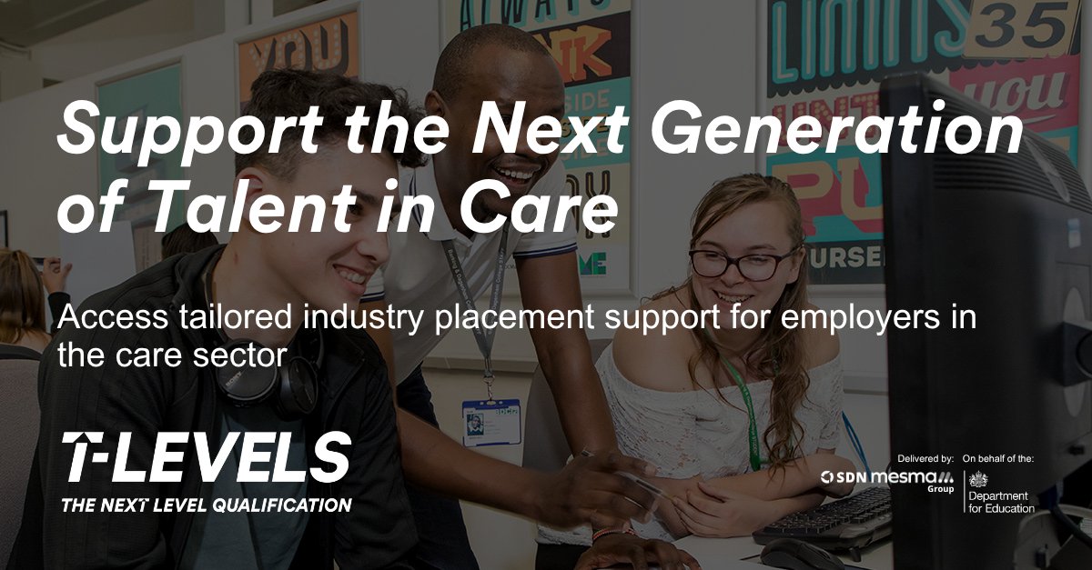 CareEngland's tweet image. Could your organisation offer a #TLevel 

#IndustryPlacement to the next generation of care professionals?

T Levels combine learning with real-world experience. 

Access support to help you explore, plan &amp;amp; host placements here: eu1.hubs.ly/H0qjLFZ0

#TLevels #SkillsForLife