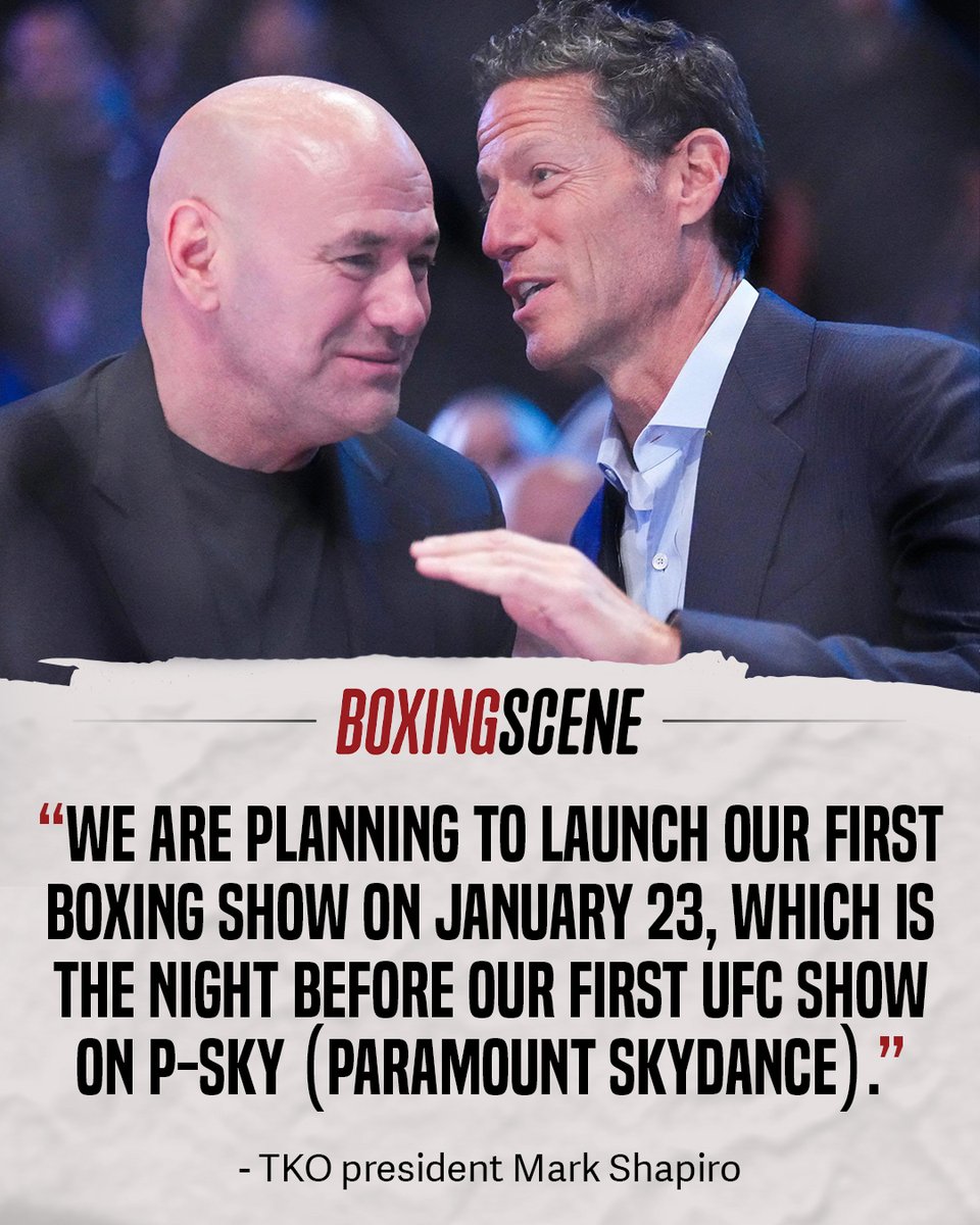 “We’re launching our first boxing show on January 23 — the night before our first UFC event on P-Sky.” 👀🔥
TKO president Mark Shapiro officially confirms the move.

Zuffa Boxing is really happening.
Full story 👉 ow.ly/g0HC50XGQHk

How big do you think this shakes up the