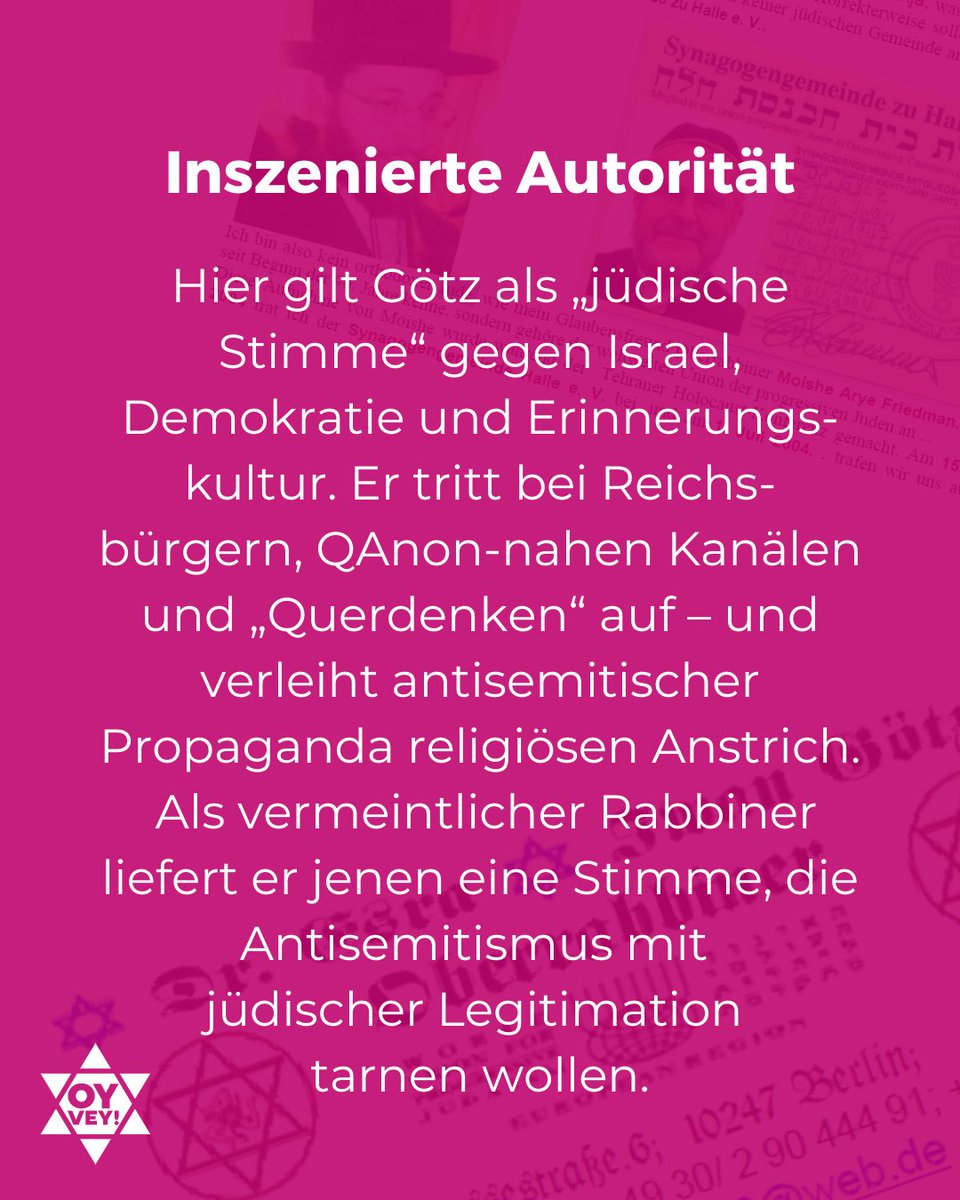 OYVEY_de's tweet photo. Ein Rabbi der nicht mal Jude ist, Verschwörungserzählungen &amp; Bewunderer aus der QAnon-Szene. Der Fall Iwan Götz zeigt, wie tief der Wunsch bei Verschwörungsgläubigen sitzt, Antisemitismus zu relativieren &amp; legitimieren.
#gegenjedenantisemitismus #oyvey #oyveyplattform https://t.co/dFJa3H7Faf
