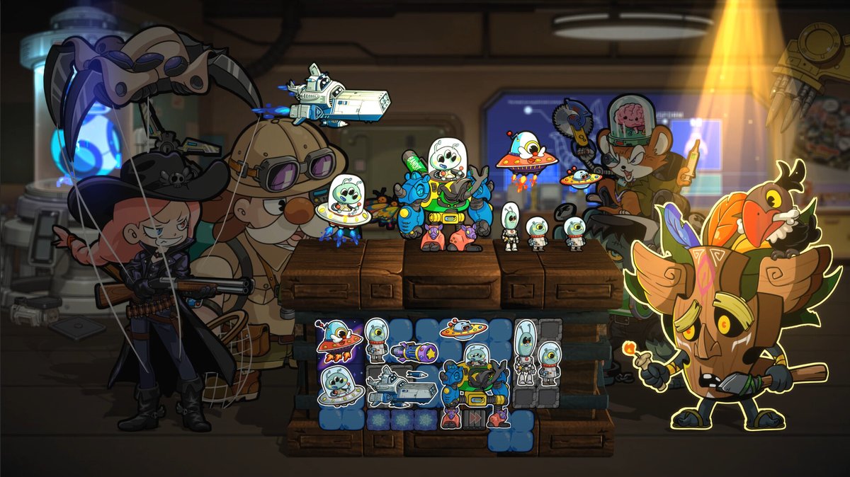 GGSift's tweet image. 一款休闲类型的自走棋+背包管理 #游戏。本作增加了一种召唤物类型的物品，玩家不再是隔着屏幕互扔法术，而是要先击败对方的召唤物才能对对方角色造成大量伤害，而部分物品有击飞、变大等特性，玩家可以看见召唤物从左打到右后又从右打到左，体型突然变大或是变成玩偶，非常的有意思。
#Steam